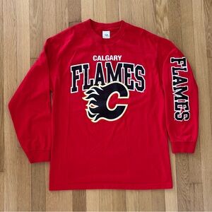 Vintage Calgary Flames Shirt Long Sleeve Rare Bulletin Made In Canada Large Red
